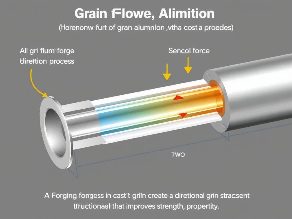 Aluminum forging process showing grain flow alignment for improved strength
