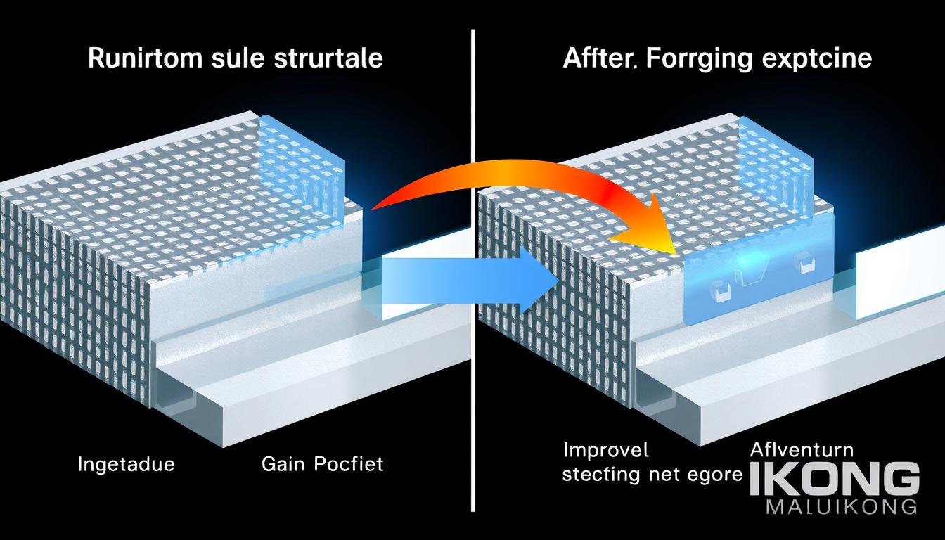 Aluminum forging process showing grain structure alignment Aluminum forging process showing grain structure alignment
