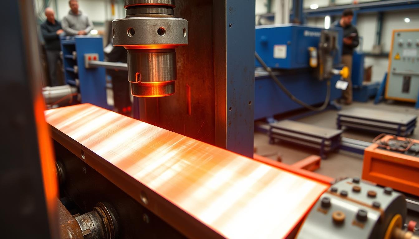 Aluminum forging process showing heated aluminum being shaped