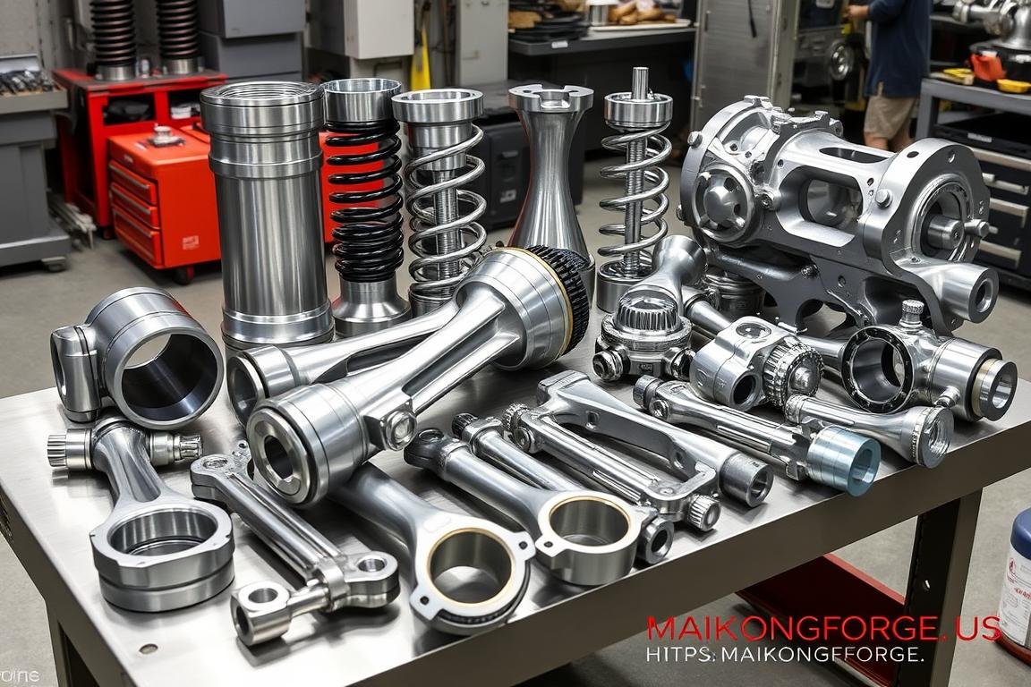 Automotive aluminum forged components including suspension parts with https://maikongforge.us watermark