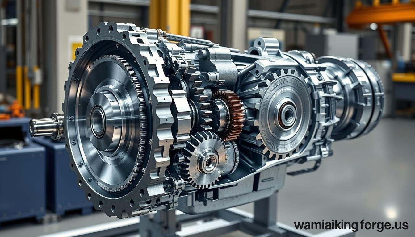 Automotive transmission system showing both forged aluminum and machined steel gears working together