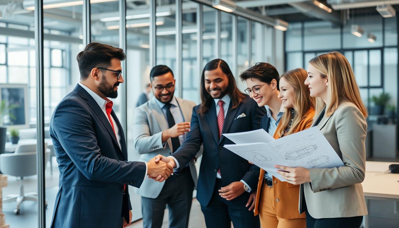 Business partnership meeting discussing aluminum forging projects Business partnership meeting discussing aluminum forging projects