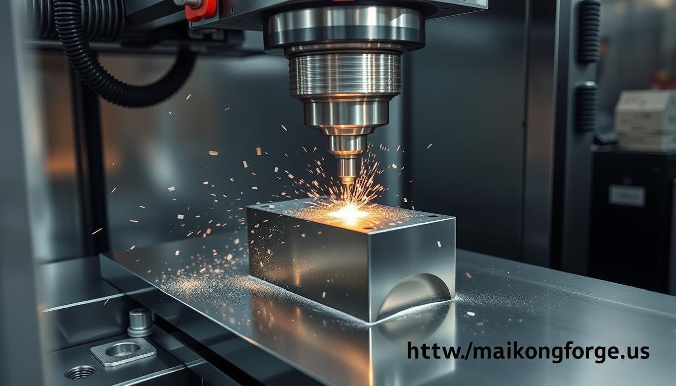 CNC machine performing Billet Machining Process on metal block