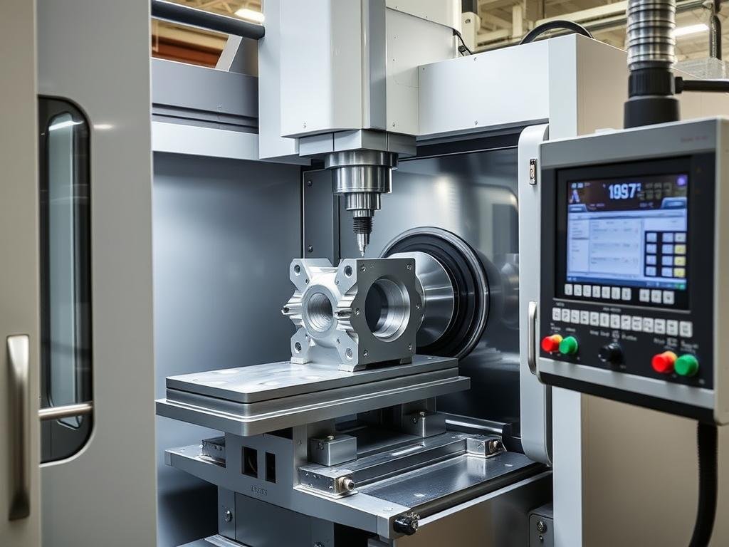 CNC machining center processing aluminum forged components