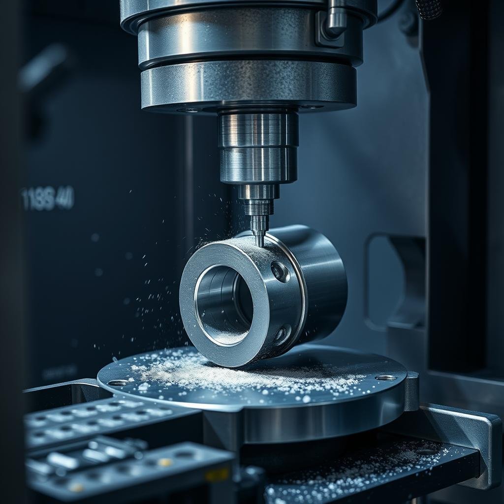 CNC machining center processing forged aluminum components