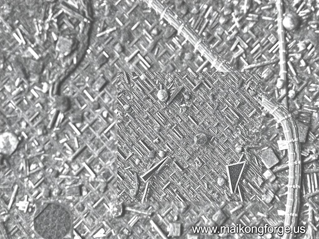 Close-up of aluminum forging alloy microstructure showing grain alignment