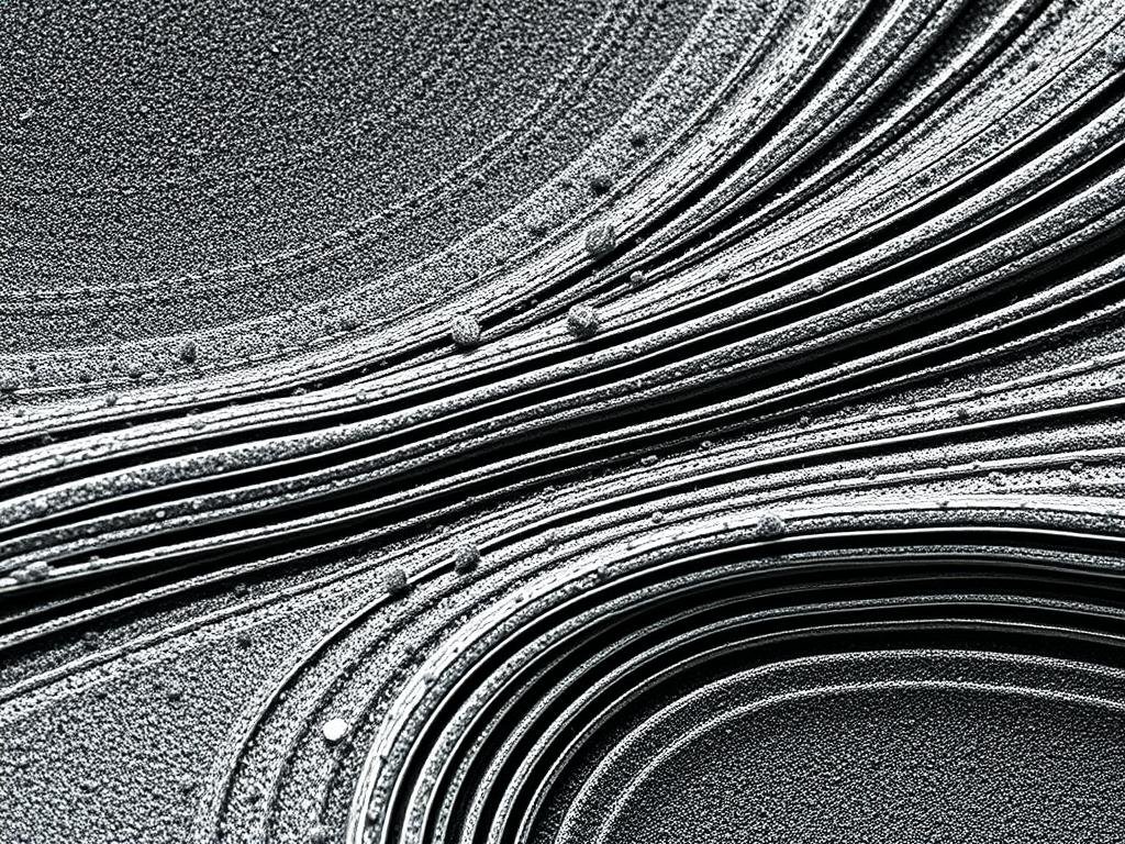 Close-up of aluminum grain structure showing directional flow after forging process
