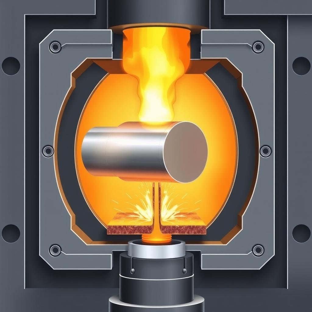 Closed die aluminum forging process showing material contained within die cavity