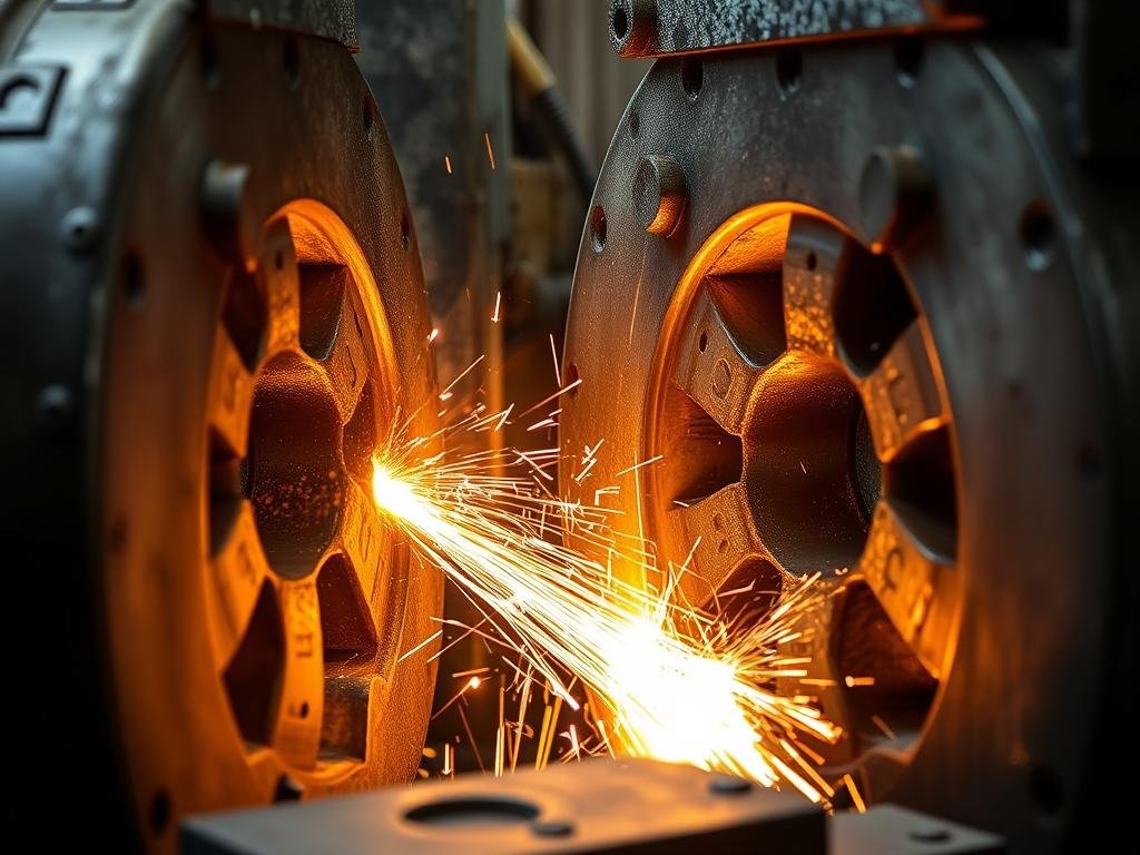 Closed die forging operation showing precision steel component formation