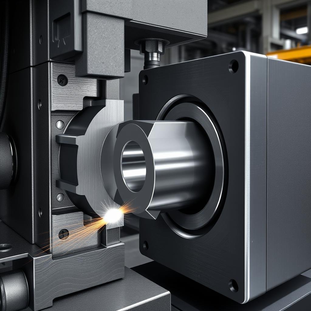 Closed die forging showing metal being compressed between two shaped dies