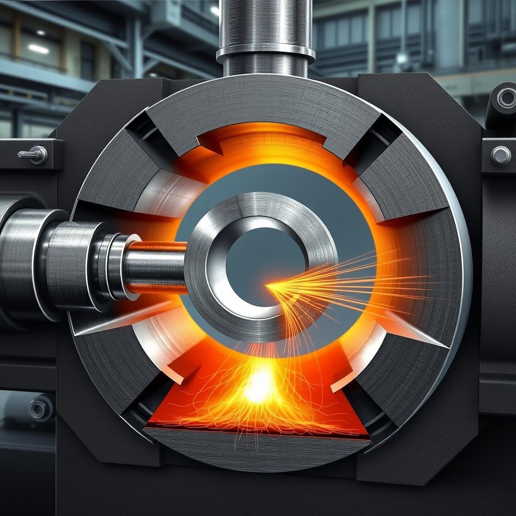 Closed die forging showing metal confined within shaped dies