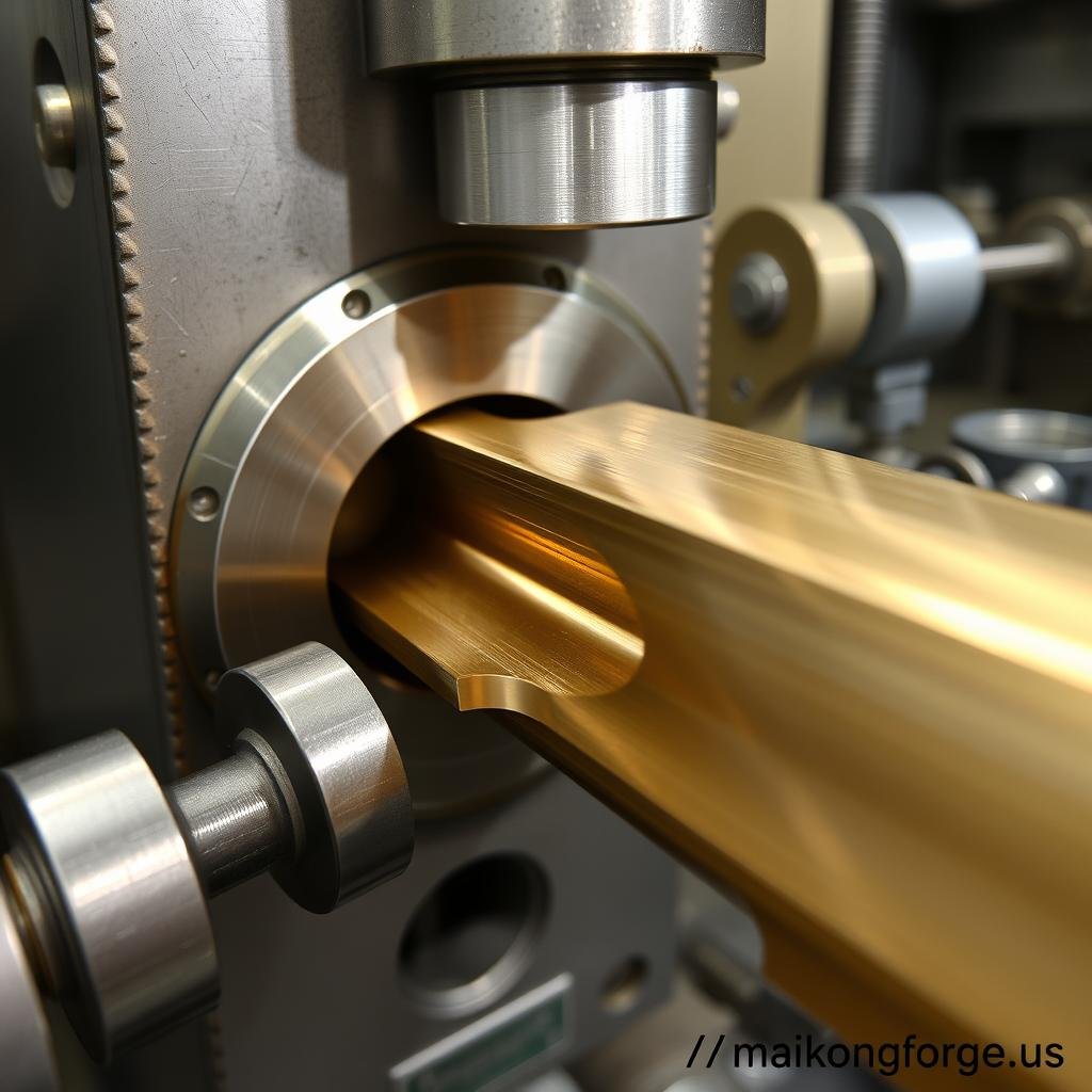 Cold brass extrusion process showing room temperature brass being precisely formed