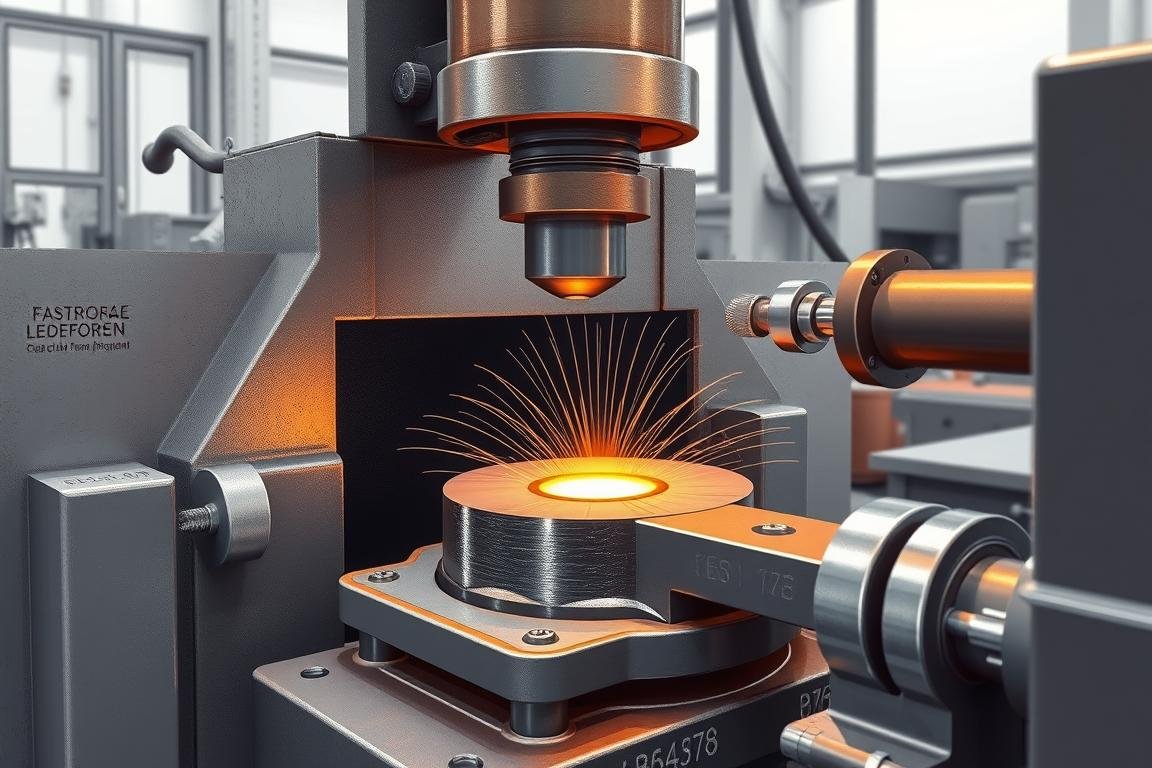 Cold forging process showing metal being shaped at room temperature