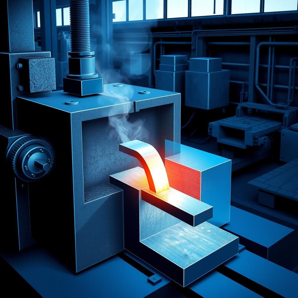 Cold forging process showing metal being shaped at room temperature