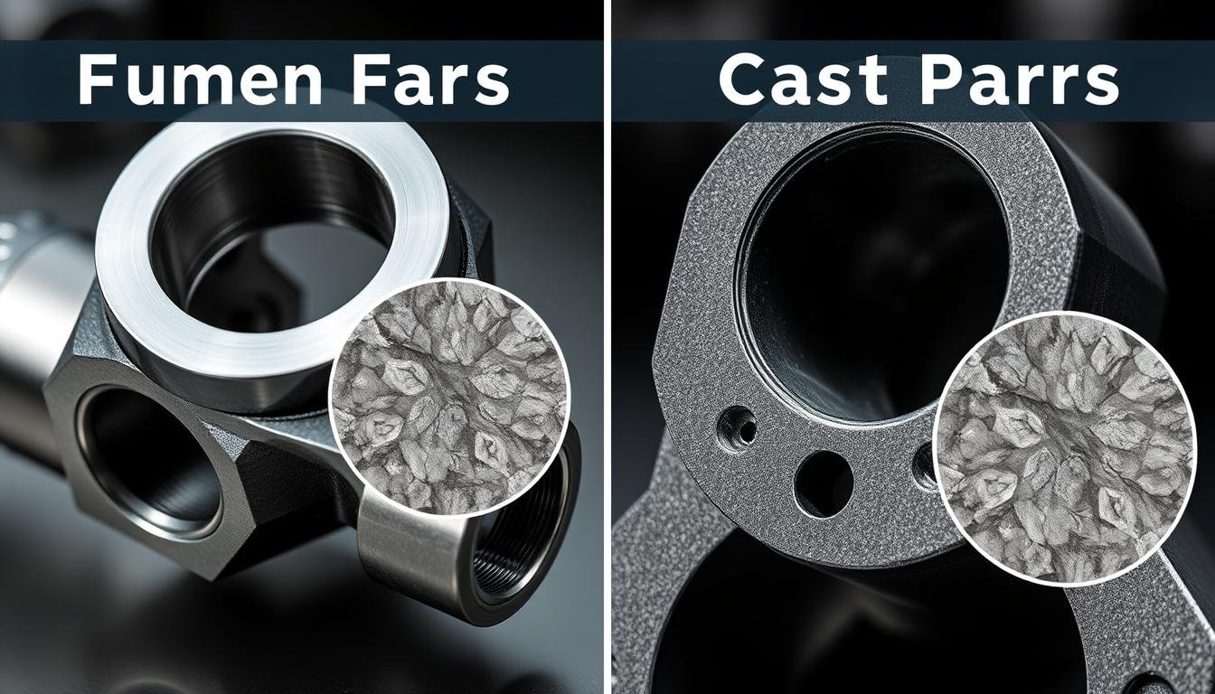 Comparison of aluminum forged parts showing superior grain structure compared to cast parts