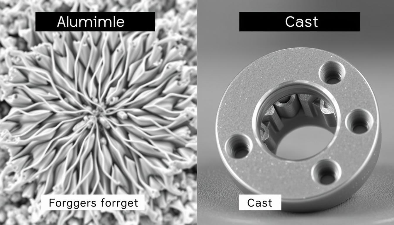 Comparison of aluminum forged vs cast components showing structural differences