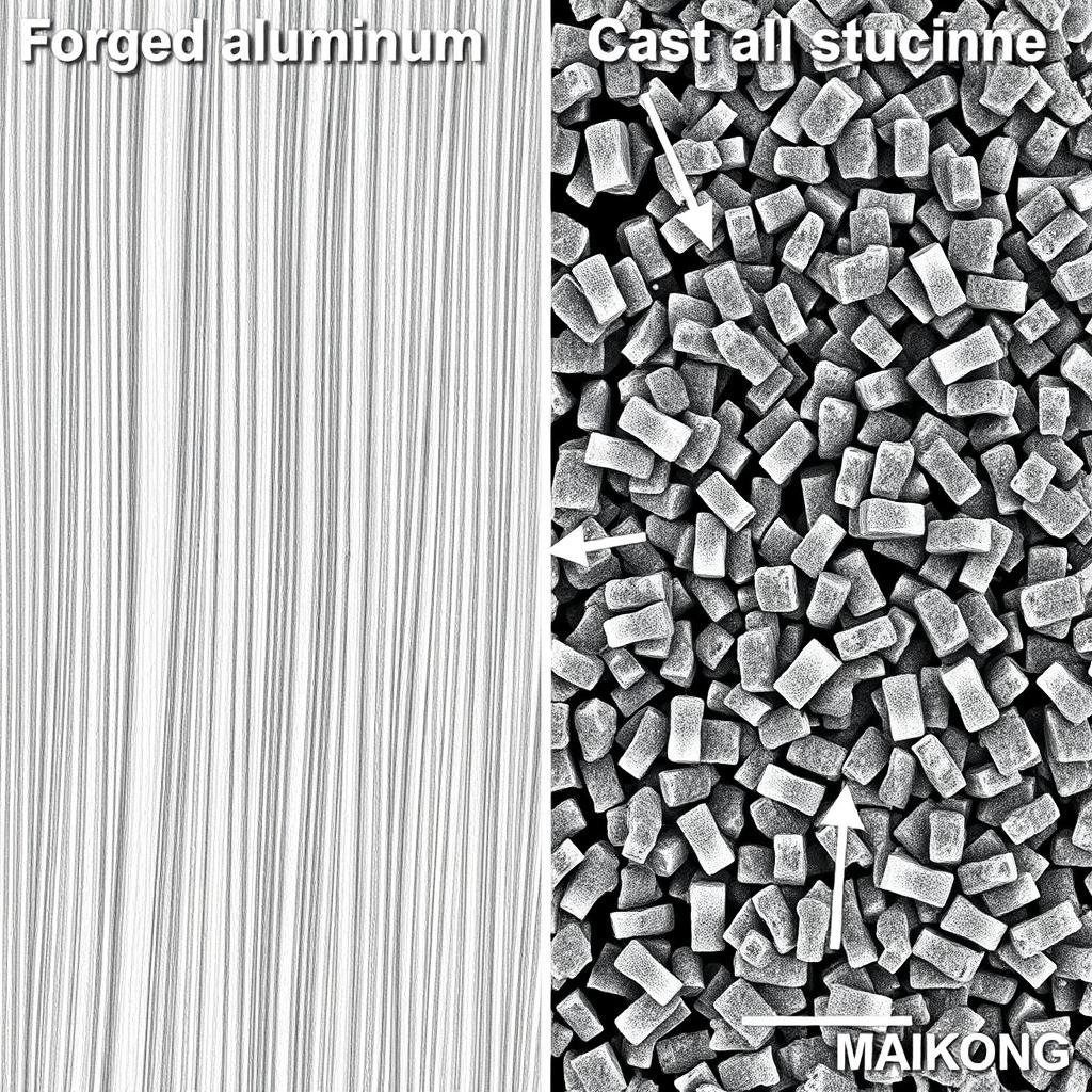 Comparison of aluminum forging grain structure versus casting showing superior alignment