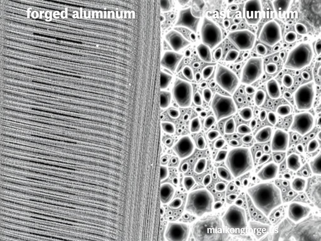 Comparison of aluminum forging vs casting microstructure showing grain alignment in forged parts