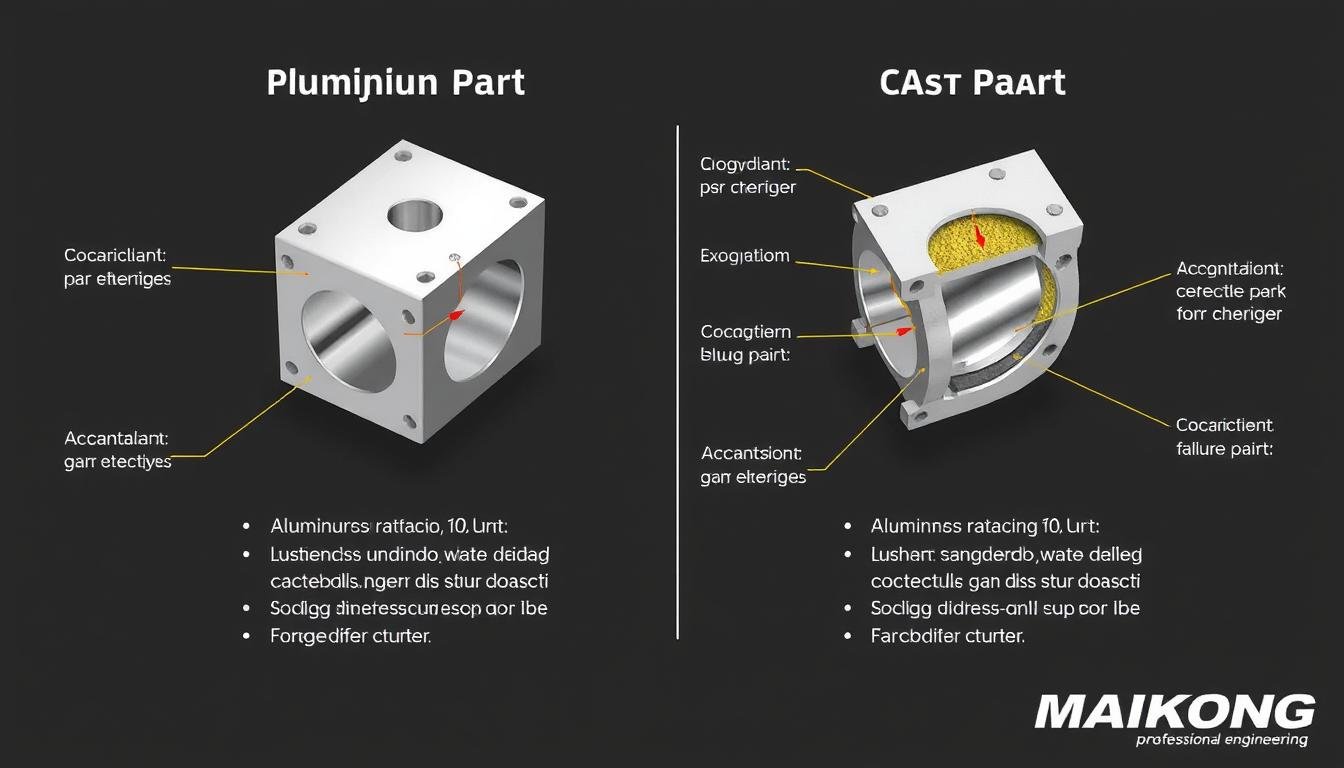 Comparison of aluminum forging vs casting showing structural differences Comparison of aluminum forging vs casting showing structural differences
