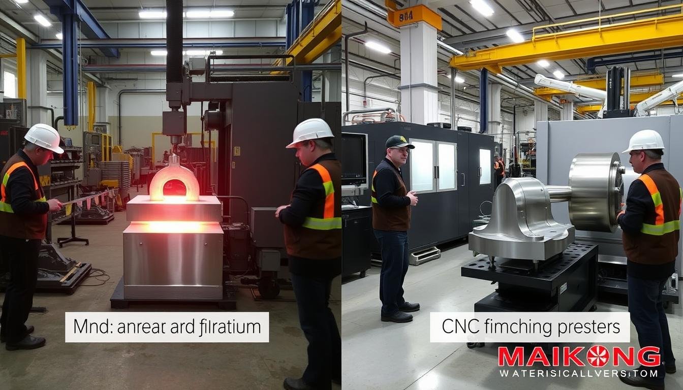 Comparison of aluminum hand forged vs machined manufacturing processes showing the key differences in production methods