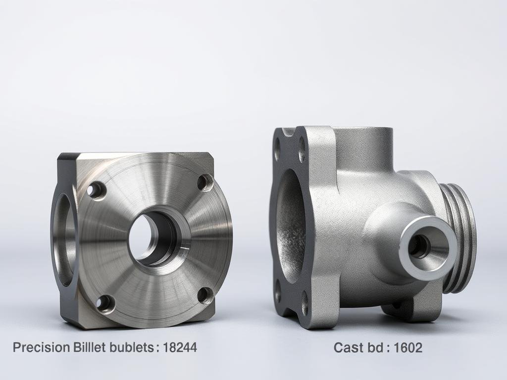 Comparison of billet machined part next to cast part showing quality difference
