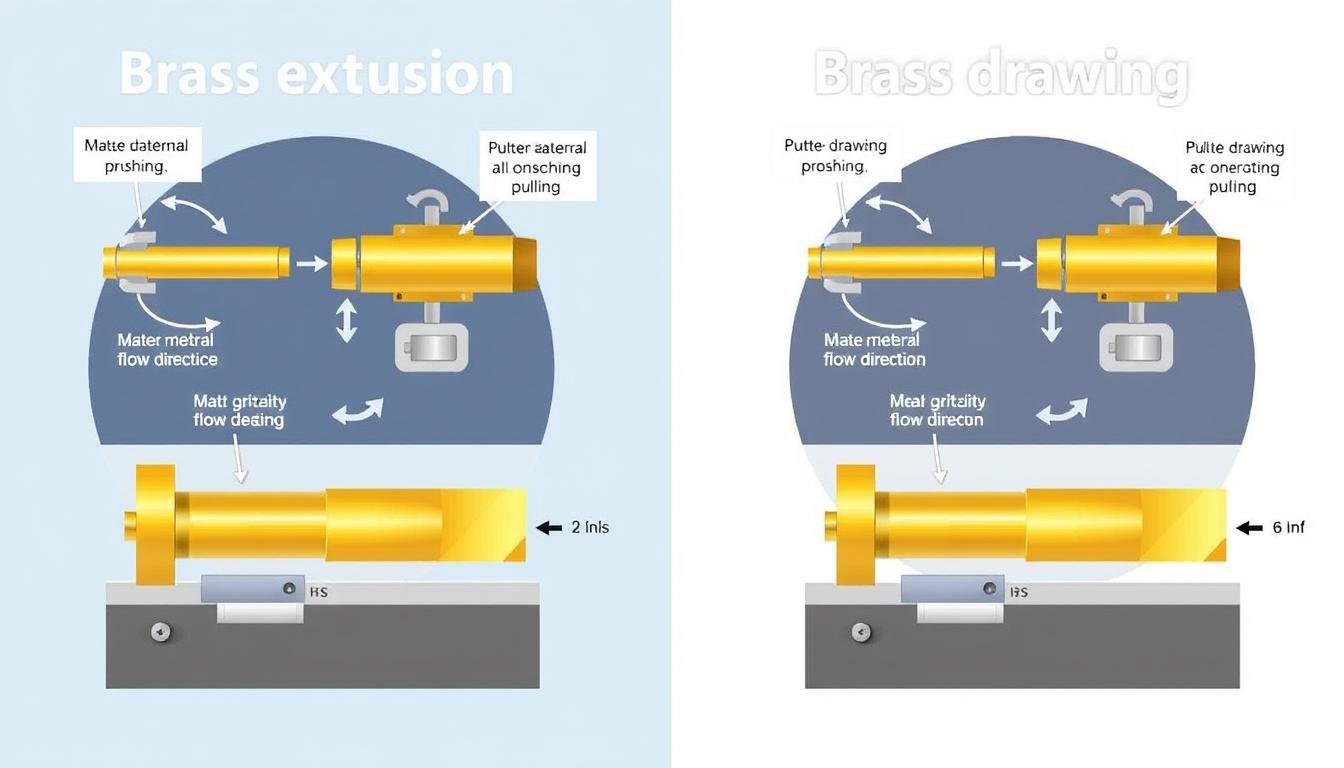 Comparison of brass extrusion and brass drawing processes side by side