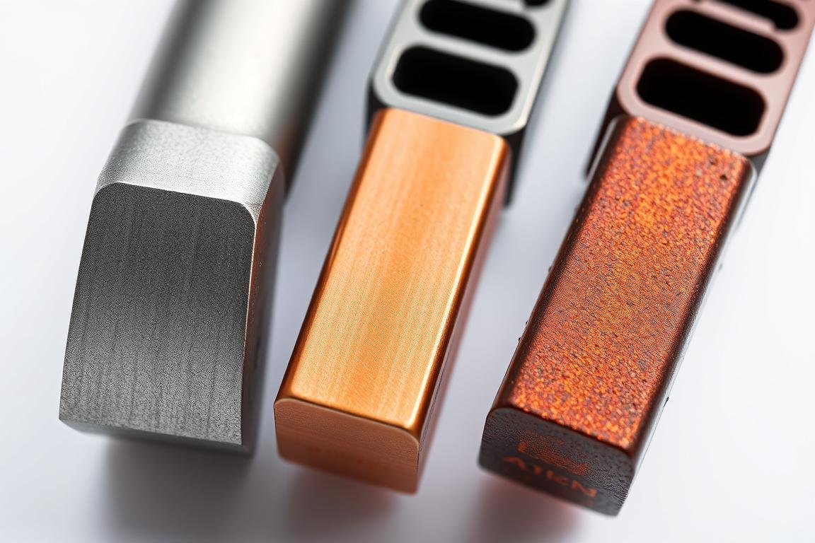 Comparison of cold, warm, and hot forged metal components showing different surface finishes and properties