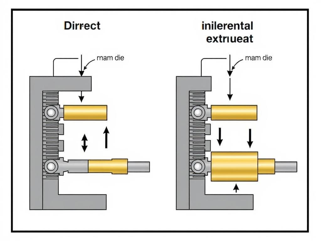Comparison of direct and indirect brass extrusion methods with technical diagrams