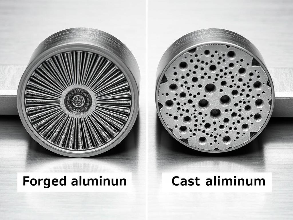 Comparison of forged aluminum vs cast aluminum showing the internal grain structure differences