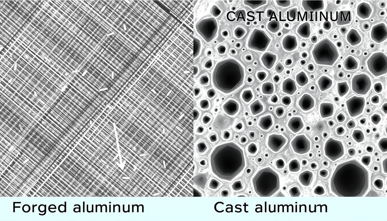 Comparison of forged vs cast aluminum microstructure showing superior grain alignment in forged parts Comparison of forged vs cast aluminum microstructure showing superior grain alignment in forged parts