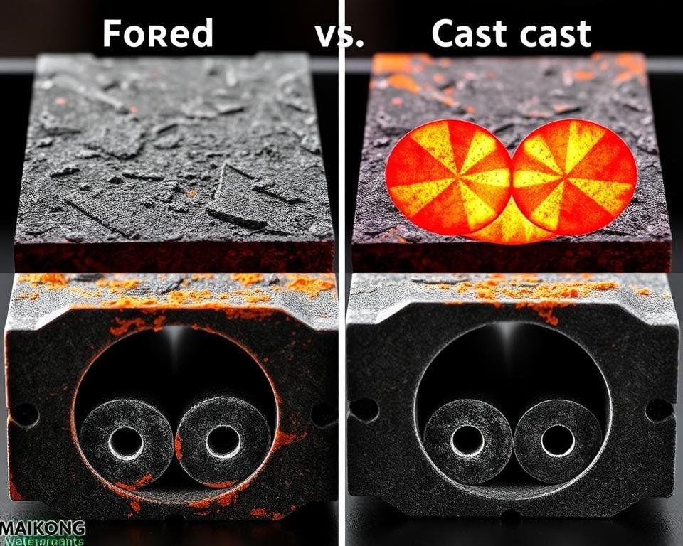Comparison of forged vs cast components showing grain structure differences Comparison of forged vs cast components showing grain structure differences