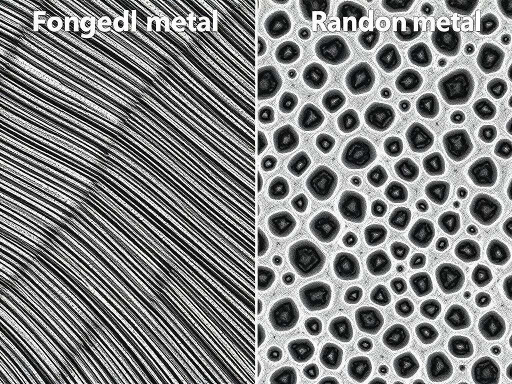 Comparison of forged vs cast metal microstructure showing grain flow advantages