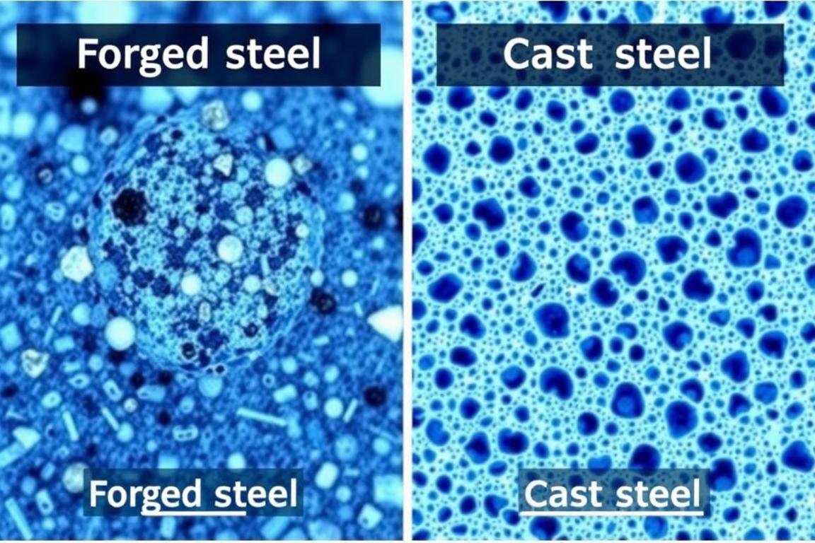 Comparison of forged vs cast steel microstructure showing density differences Comparison of forged vs cast steel microstructure showing density differences