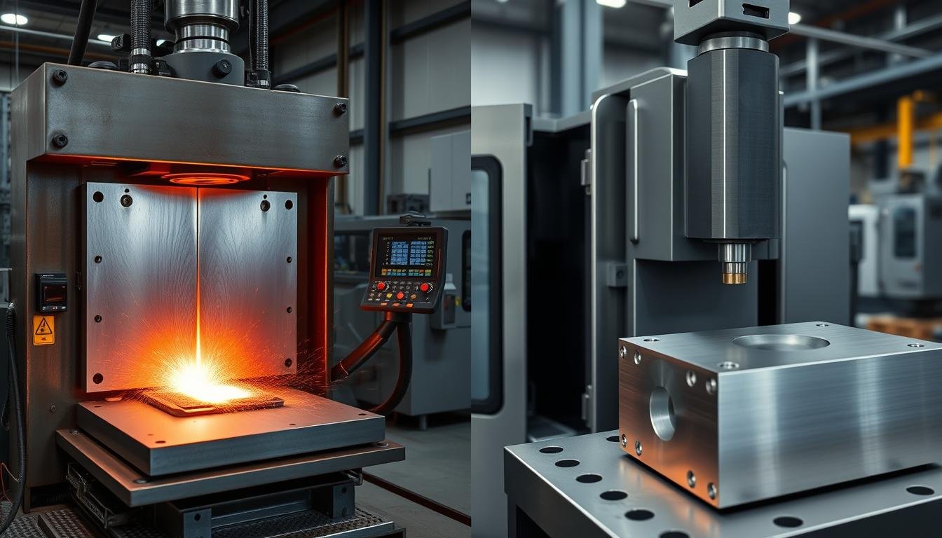 Comparison of forged vs machined aluminum processes showing the fundamental differences in manufacturing methods