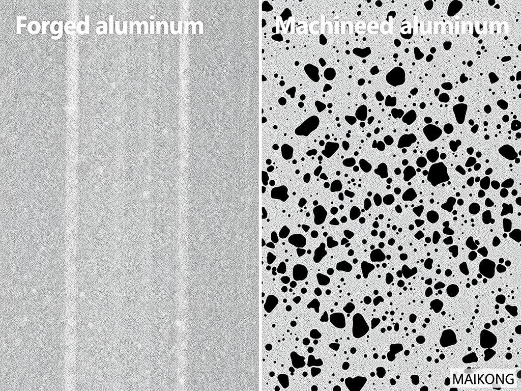 Comparison of grain structure between aluminum hand forged vs machined parts showing strength differences Comparison of grain structure between aluminum hand forged vs machined parts showing strength differences