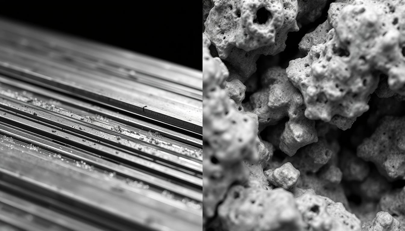 Comparison of grain structure between forged and cast metal components