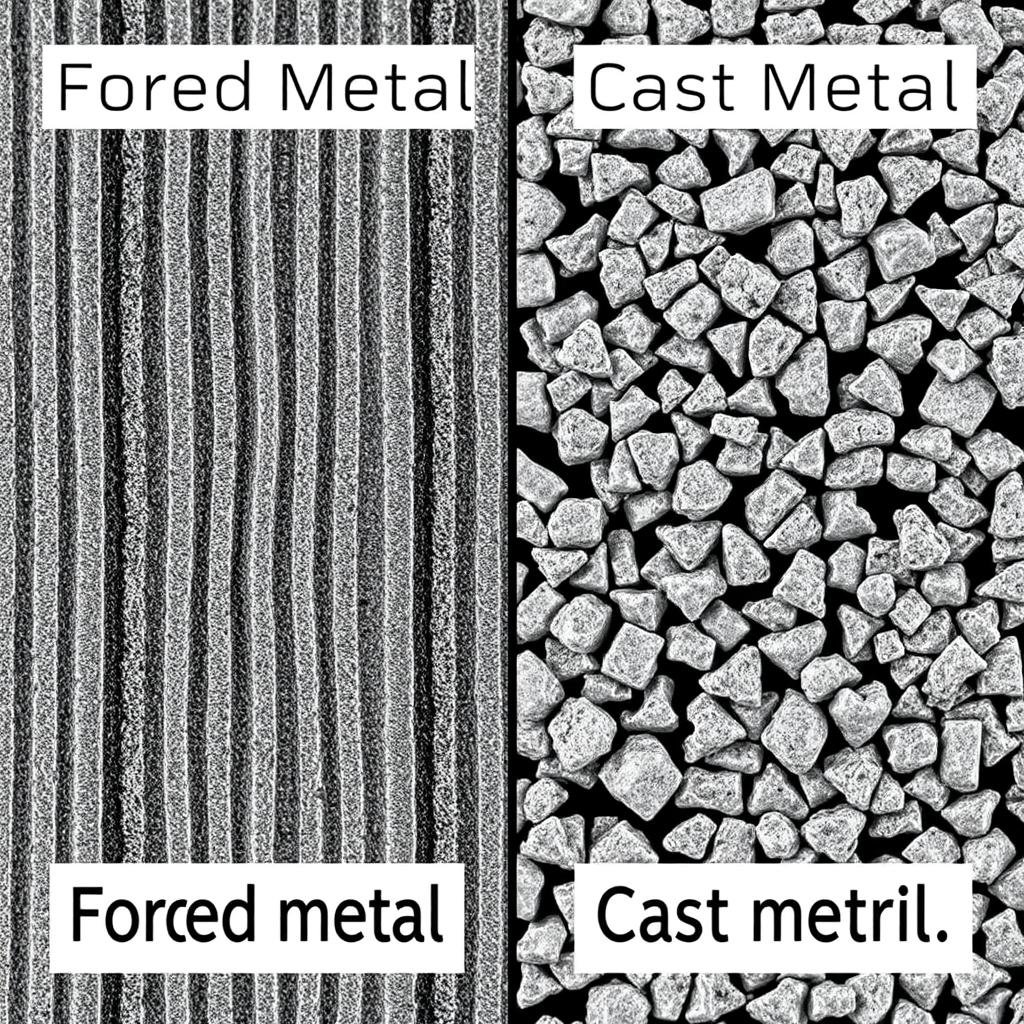 Comparison of grain structure in forged vs cast metal showing the superior alignment in forged components