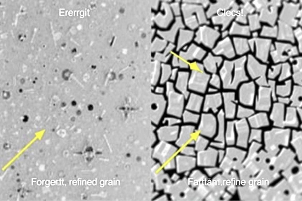 Comparison of grain structure in forged vs. cast metal showing Metal Forging Procedures benefits