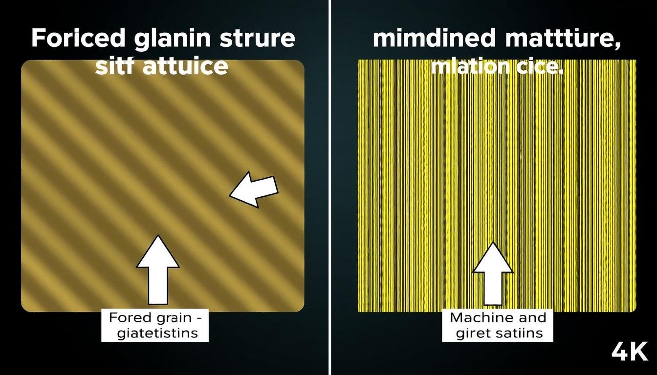 Comparison of grain structures in forged vs machined materials showing directional strength differences Comparison of grain structures in forged vs machined materials showing directional strength differences