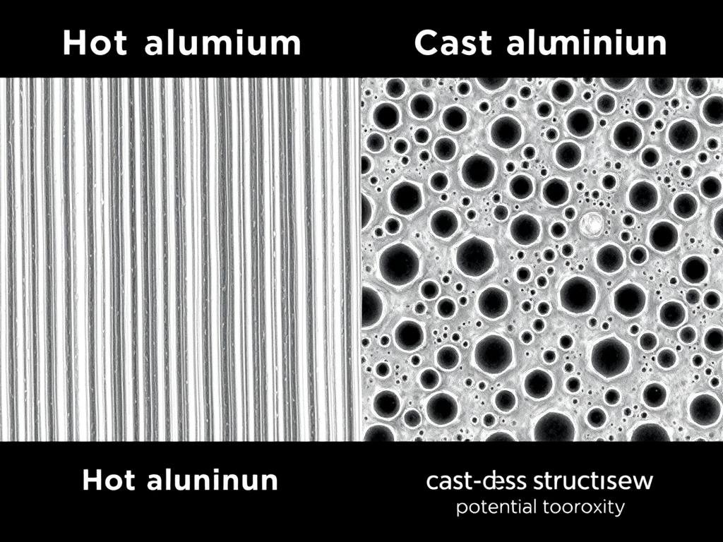 Comparison of hot forged aluminum microstructure showing superior grain alignment versus cast aluminum