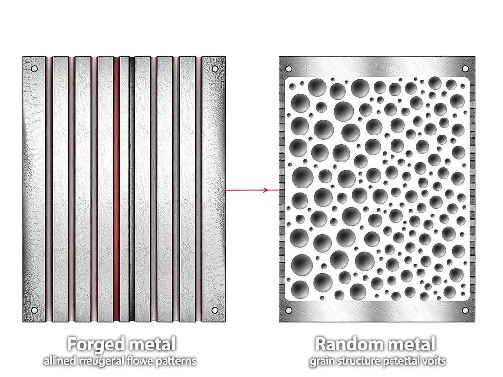 Comparison of metal forge grain structure versus cast metal structure