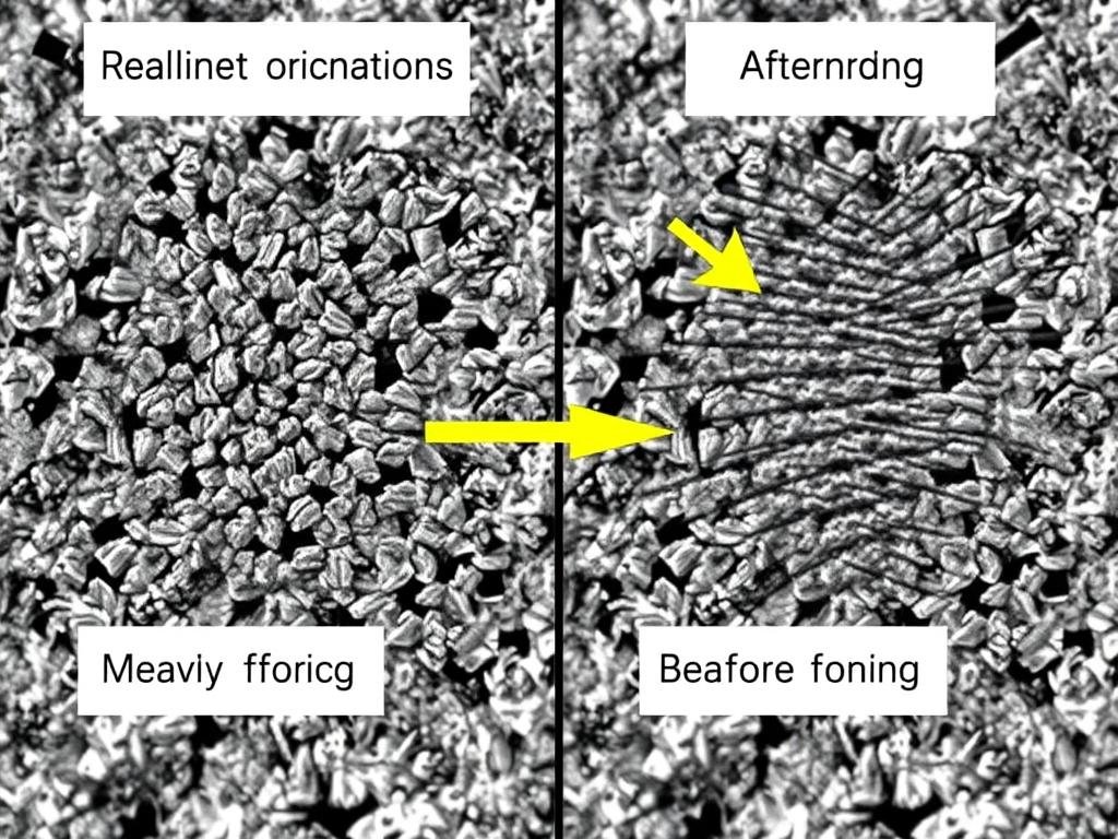 Comparison of metal grain structure before and after forging process