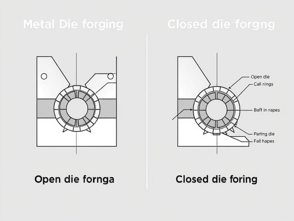 Comparison of open and closed die forging processes showing basic forging die configurations