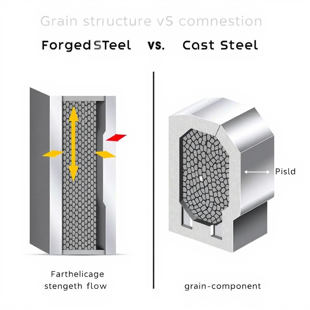 Comparison of steel forging grain structure versus cast metal