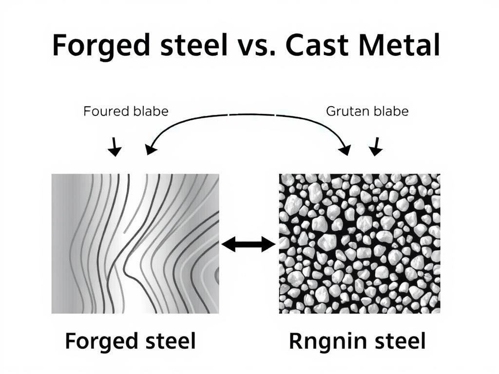 Comparison of steel forging grain structure versus cast metal showing the improved material properties of forged steel
