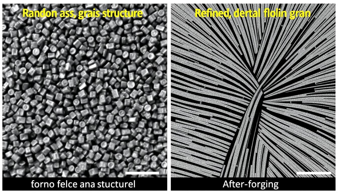 Comparison of steel grain structure before and after forging process