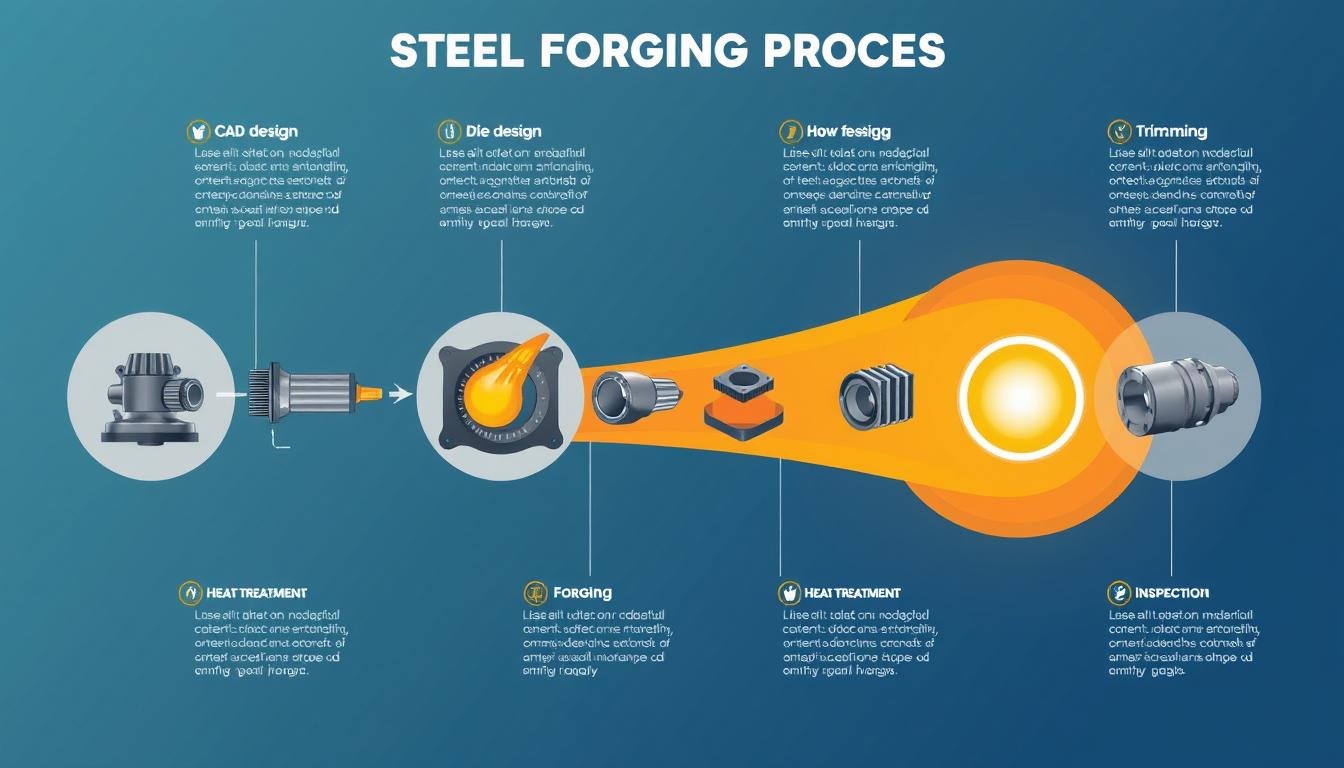 Complete steel forging process workflow from design to finished parts