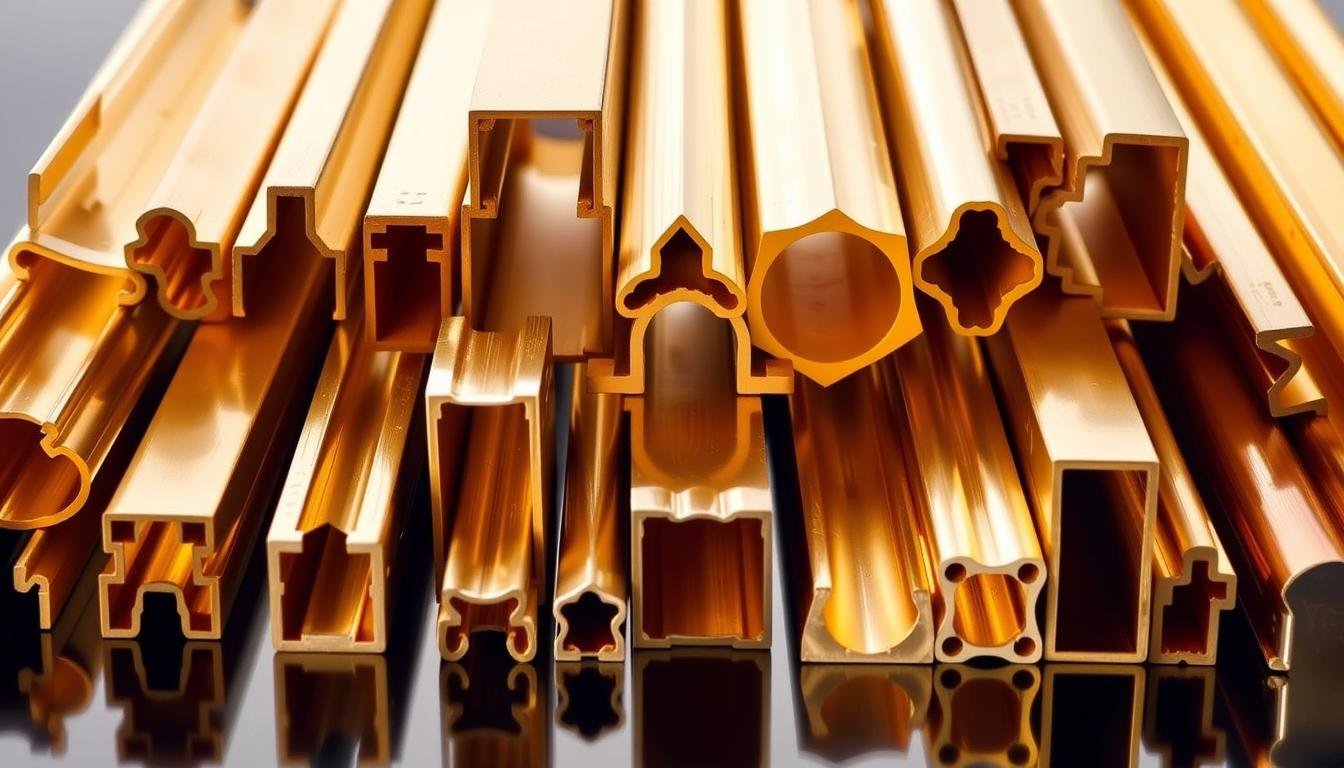 Complex brass extrusion profiles showcasing the versatility of the process