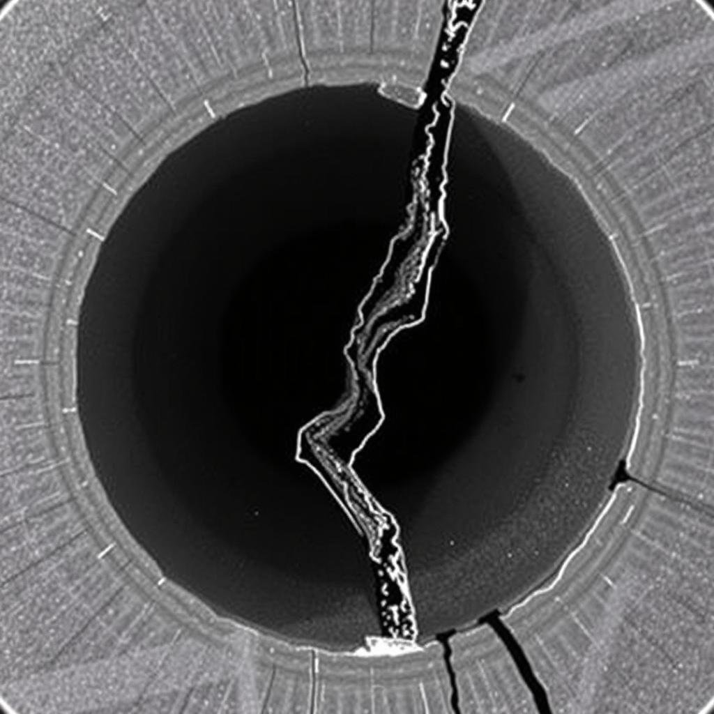 Cross-section showing flow-through defect in forged component