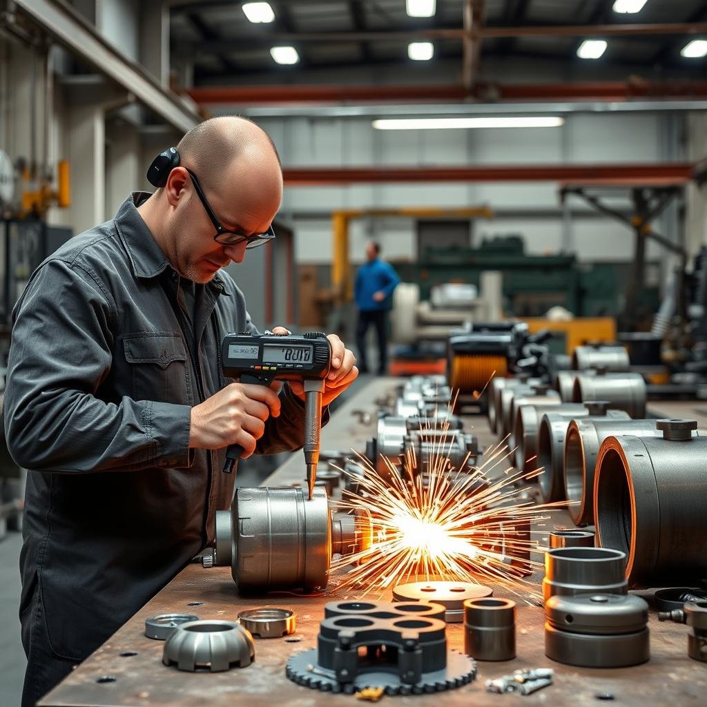 Custom metal components being inspected after forging process